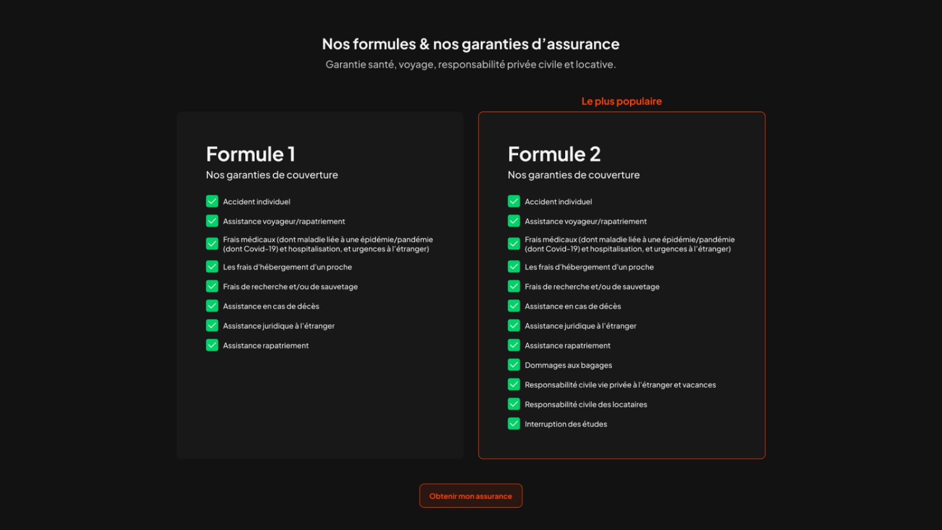 Formules d'assurance détaillées