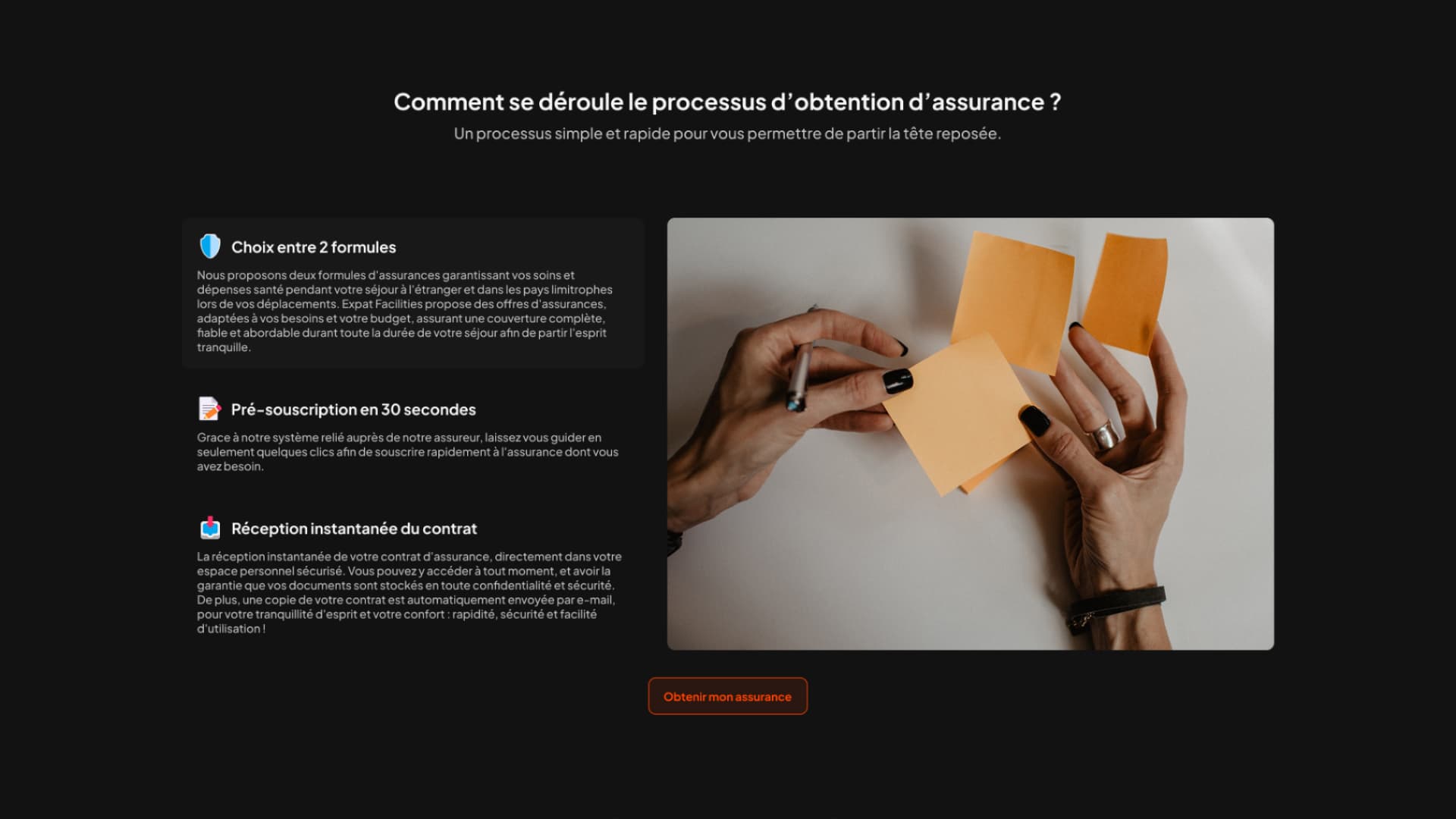 Section assurance avec explication des offres